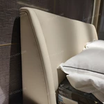 Creamy Ivory Upholstered Bed with Diamond-Quilted Detailing, Gilded Emblem & High-Gloss Natural Wood Veneer Trim